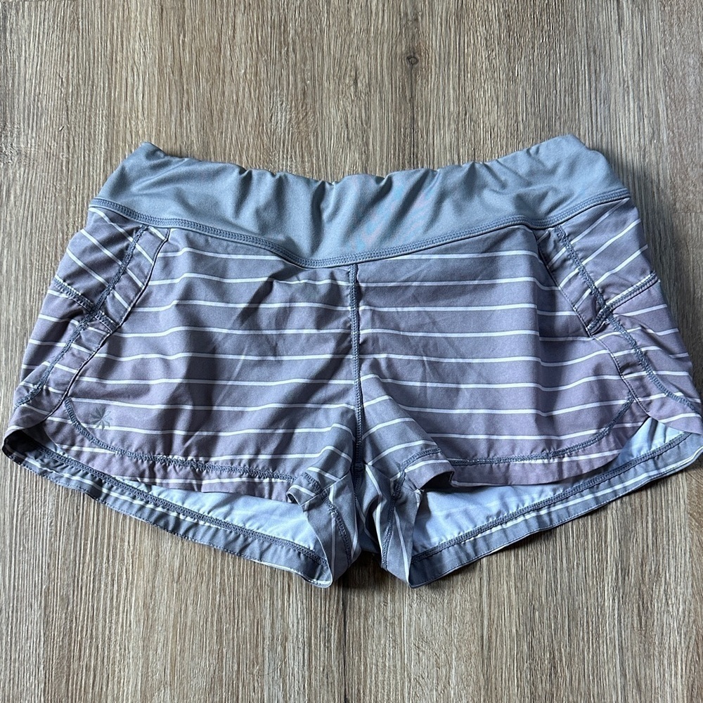 Athleta Women's Gray and White Striped Athletic Shorts